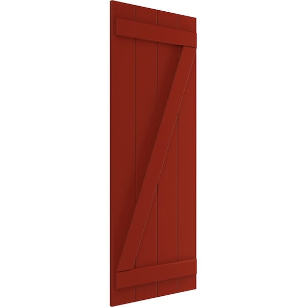 True Fit PVC Four Board Joined Board-n-Batten Shutters W/Z-Bar, Fire Red , 21 1/2W X 76H